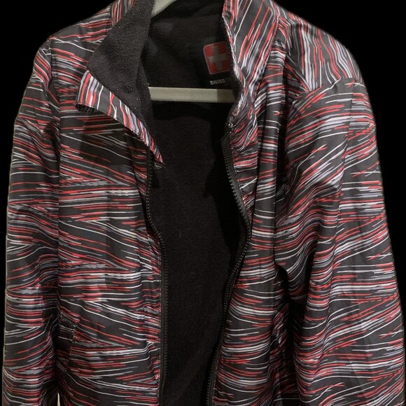 Swiss Tech S 6-7 Boys Red & Black Chevron Print Full Zip Fleece Lined Jacket - Picture 1 of 6